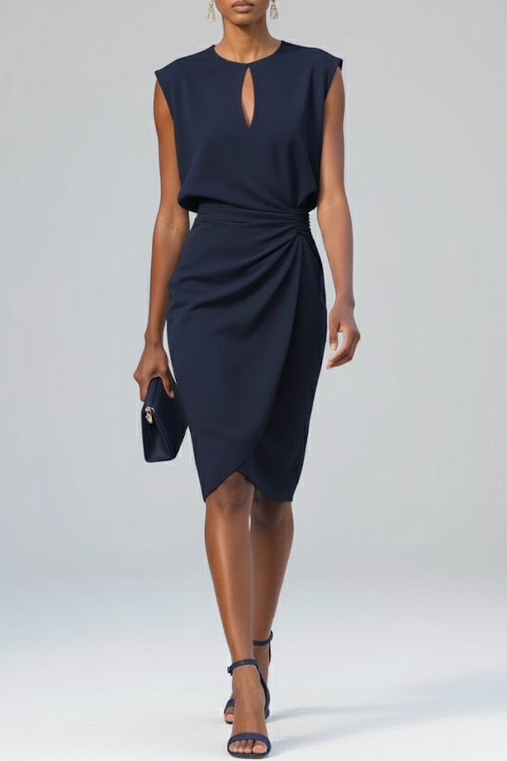 Women’s dress with keyhole neckline and draping | L&S - 2 - London-stylehouse.com