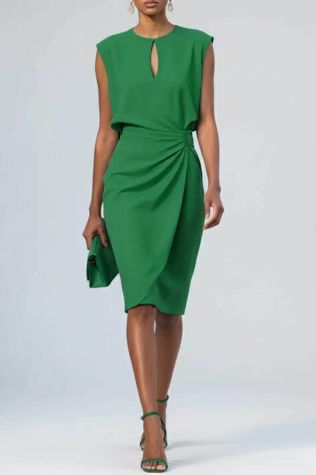 Women’s dress with keyhole neckline and draping | L&S - 5 - London-stylehouse.com