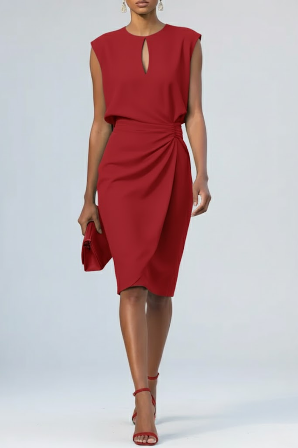 Women’s dress with keyhole neckline and draping | L&S - 6 - London-stylehouse.com
