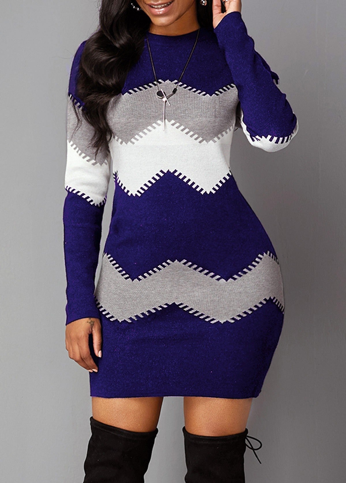 Women’s dress with a figure-hugging fit and chevron design | L&S - 1 - London-stylehouse.com