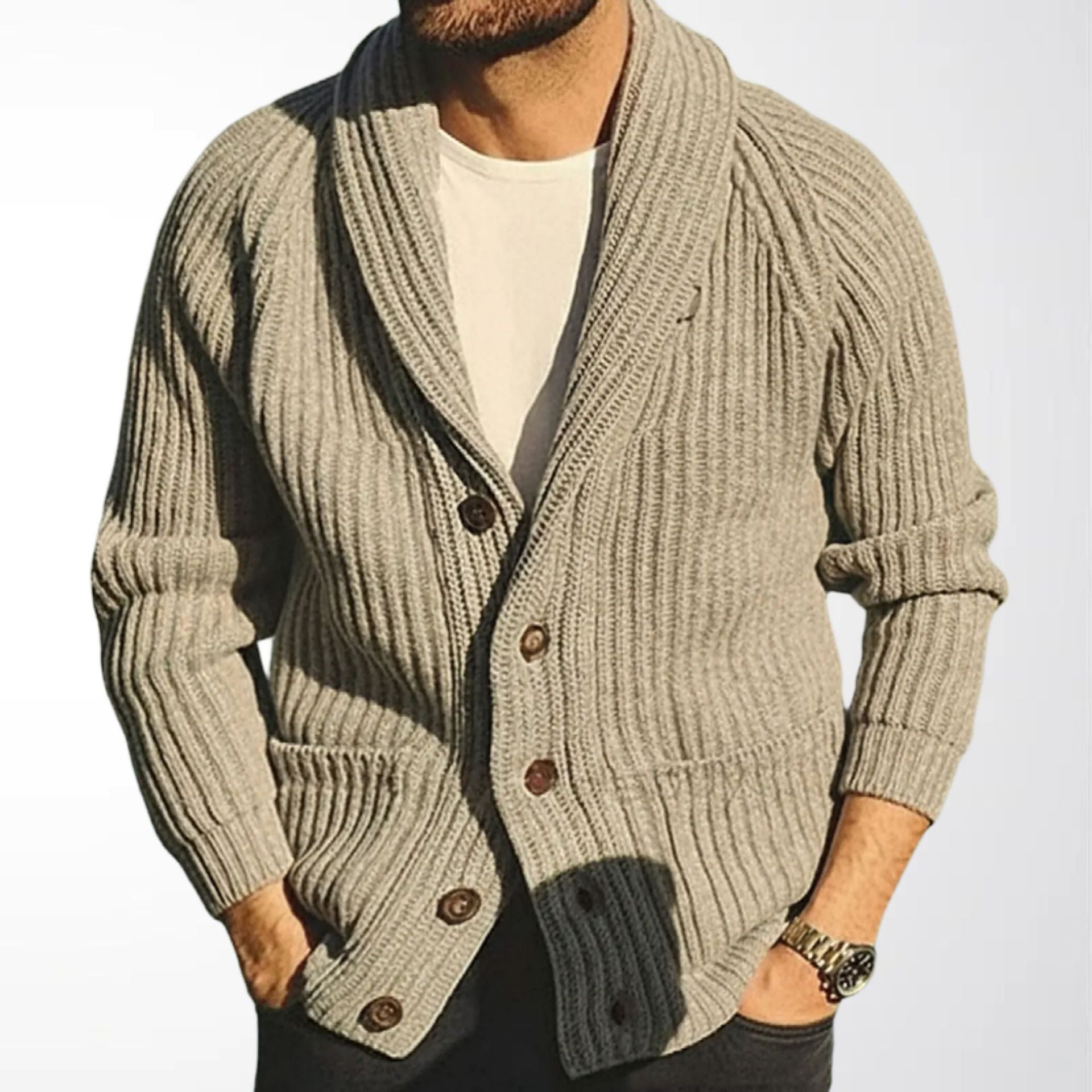 Herren Cardigan mit Schalkragen und Knopfleiste | A&Z - 6 - Atelier-Zofia