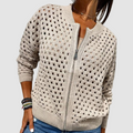 J&B Women’s Zip-Up Cardigan with Open Ajour Design | L&S - 1 - London-stylehouse.com