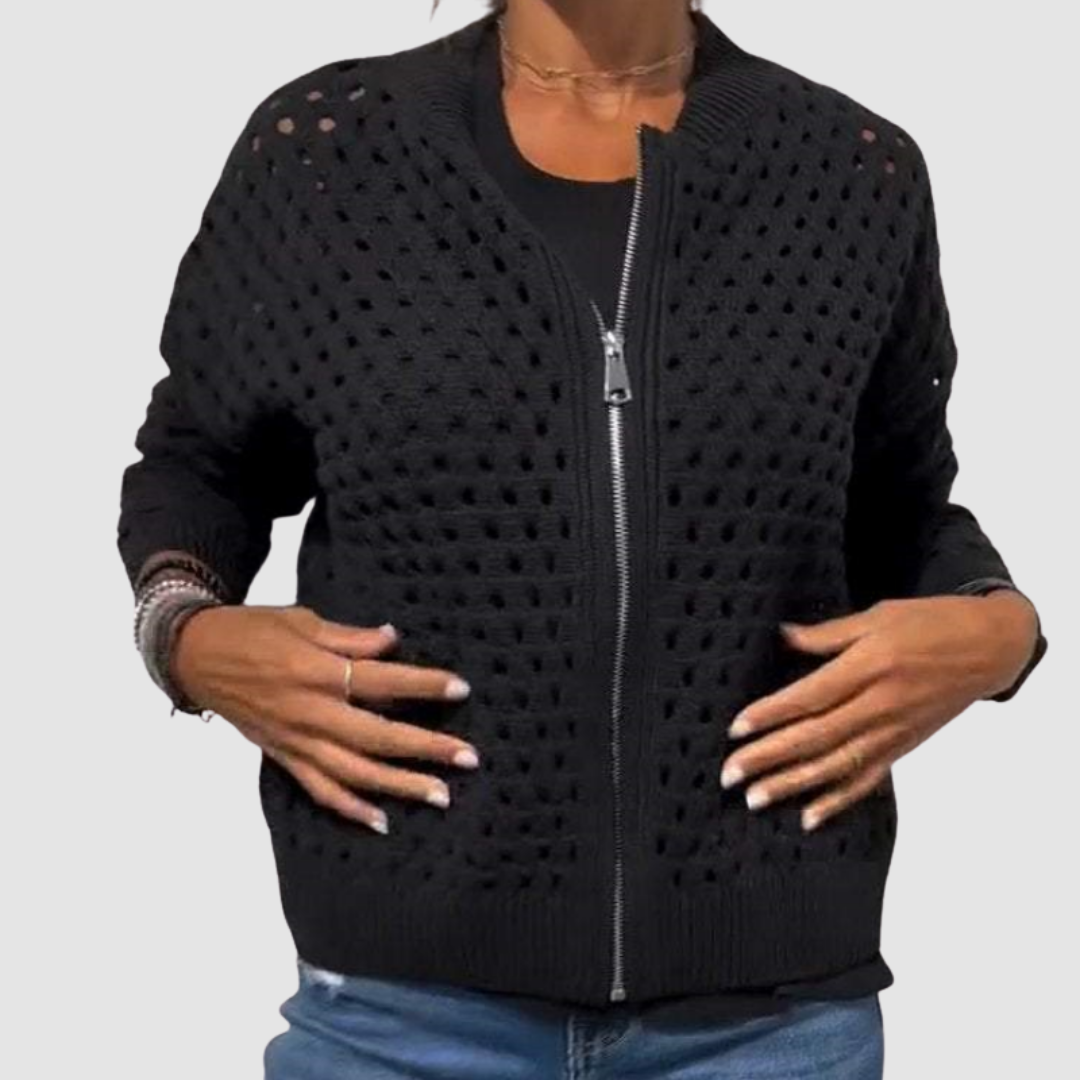 J&B Women’s Zip-Up Cardigan with Open Ajour Design | L&S - 2 - London-stylehouse.com