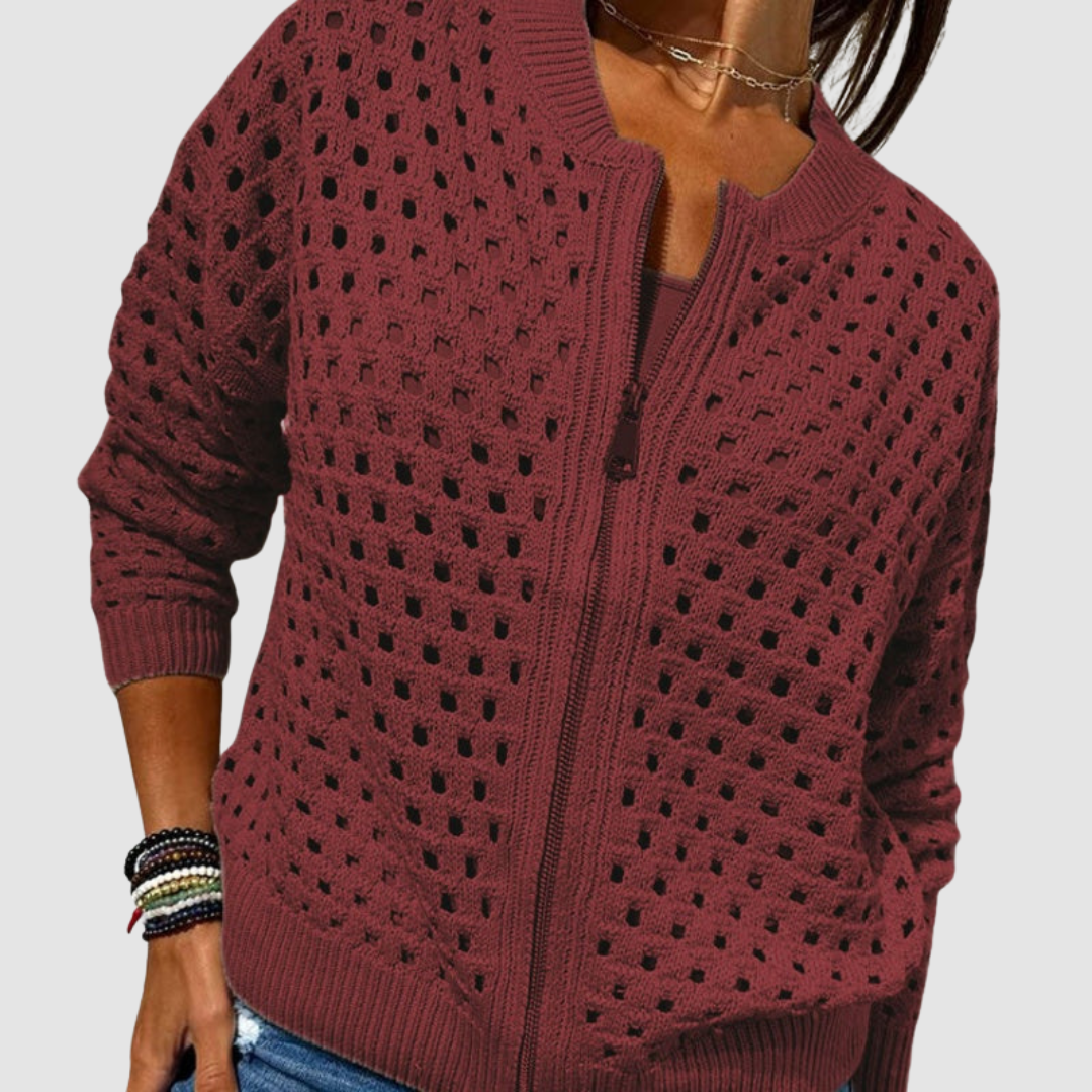 J&B Women’s Zip-Up Cardigan with Open Ajour Design | L&S - 6 - London-stylehouse.com