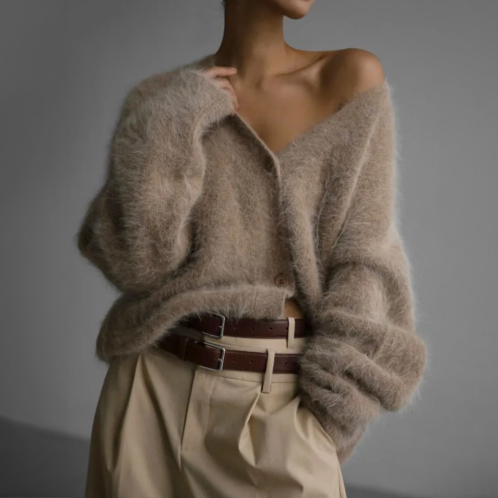 J&B Women’s V-neck Oversized Cardigan with Button Closure | L&S - 2 - London-stylehouse.com