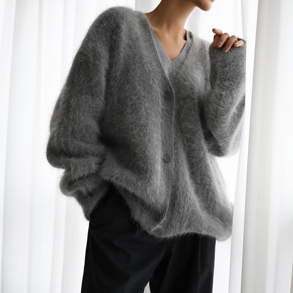 J&B Women’s V-neck Oversized Cardigan with Button Closure | L&S - 3 - London-stylehouse.com