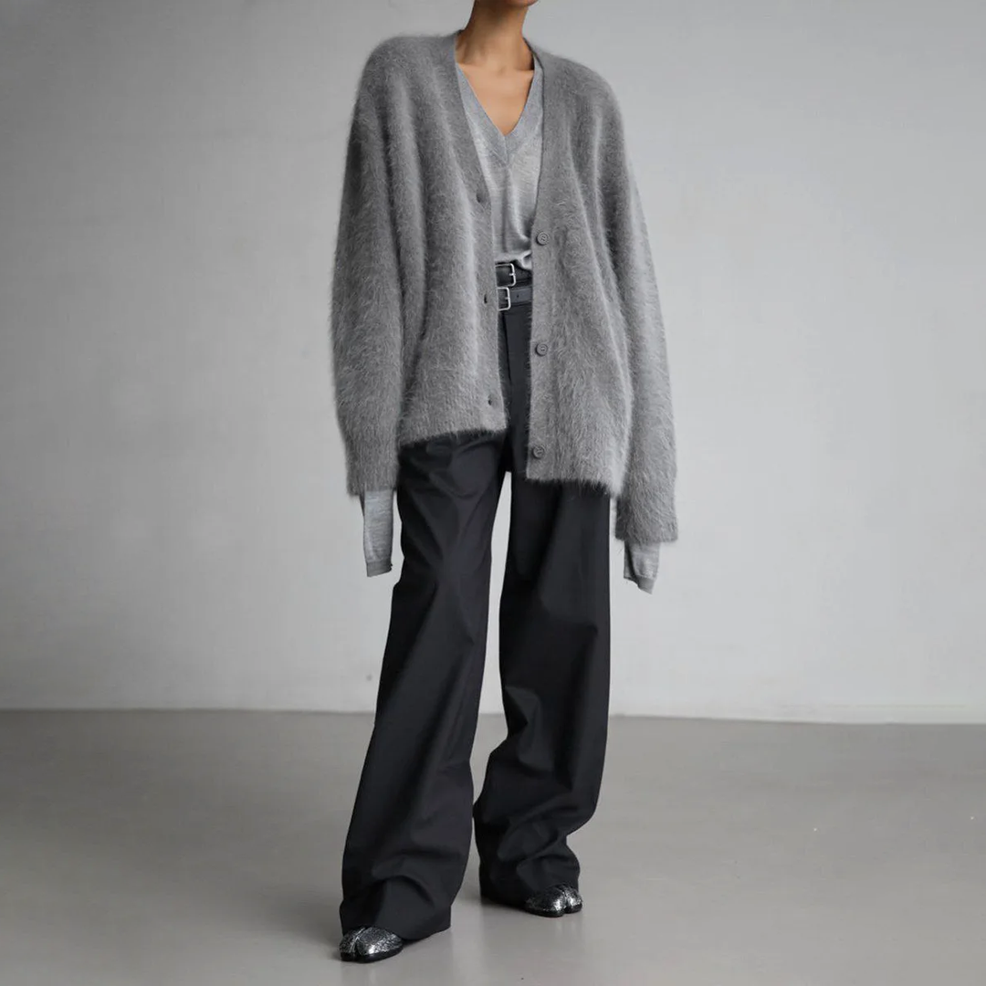 J&B Women’s V-neck Oversized Cardigan with Button Closure | L&S - 4 - London-stylehouse.com