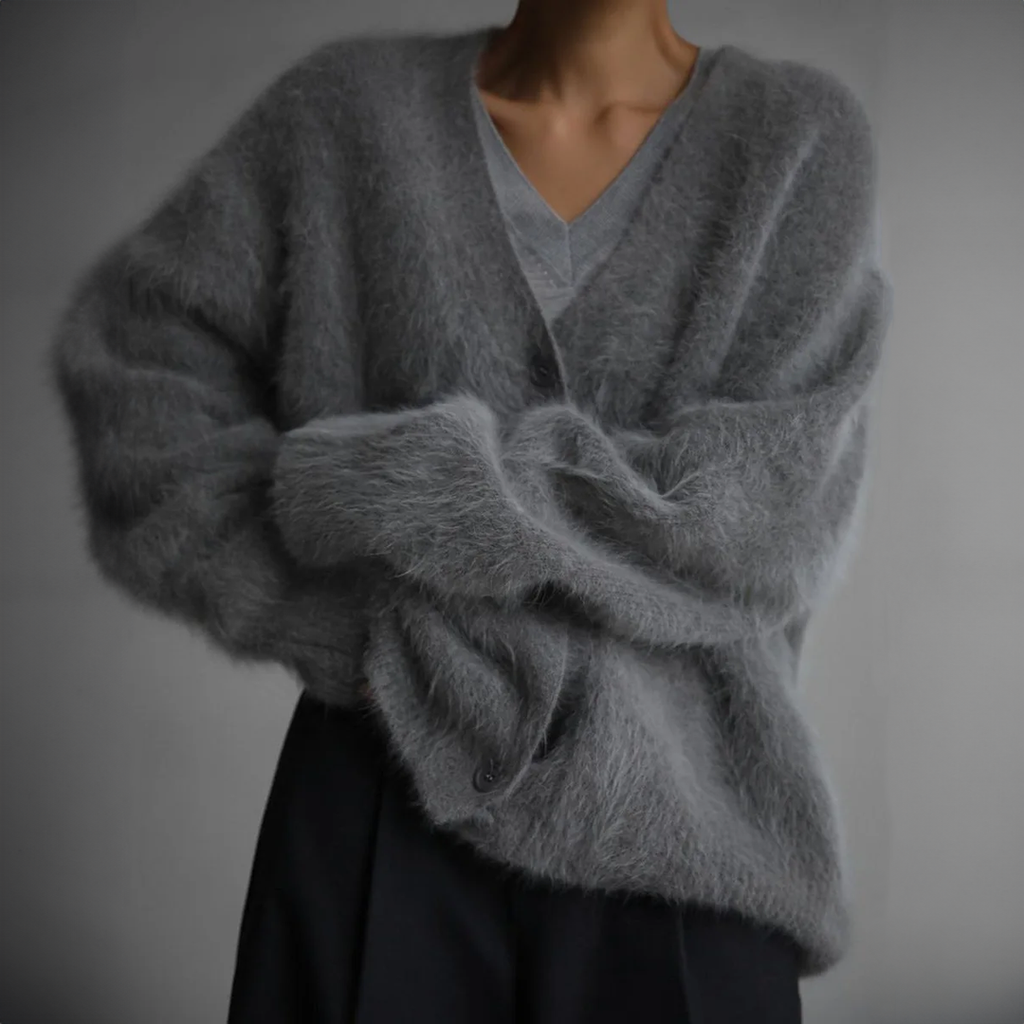 J&B Women’s V-neck Oversized Cardigan with Button Closure | L&S - 5 - London-stylehouse.com