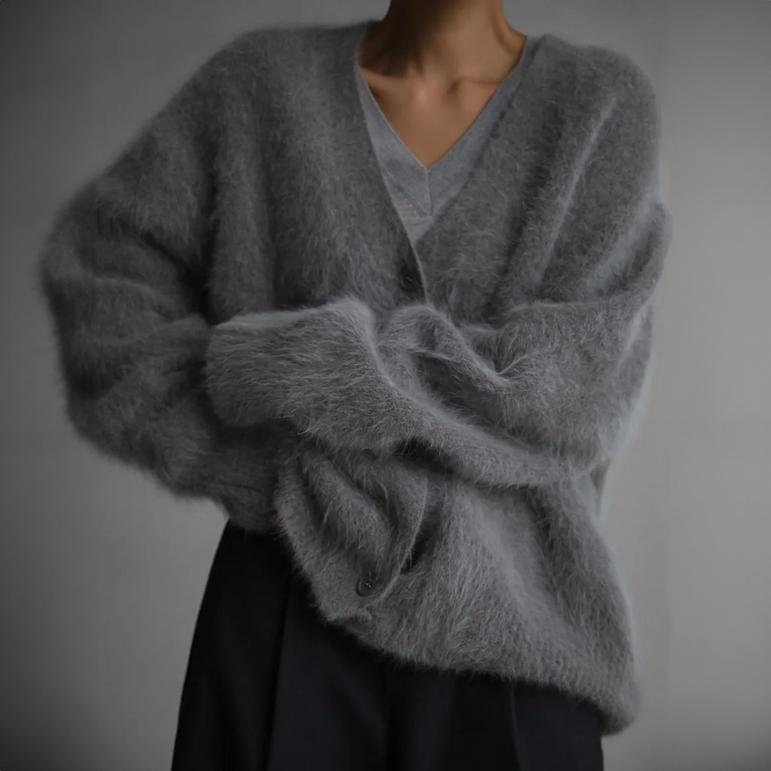 J&B Women’s V-neck Oversized Cardigan with Button Closure | L&S - 5 - London-stylehouse.com