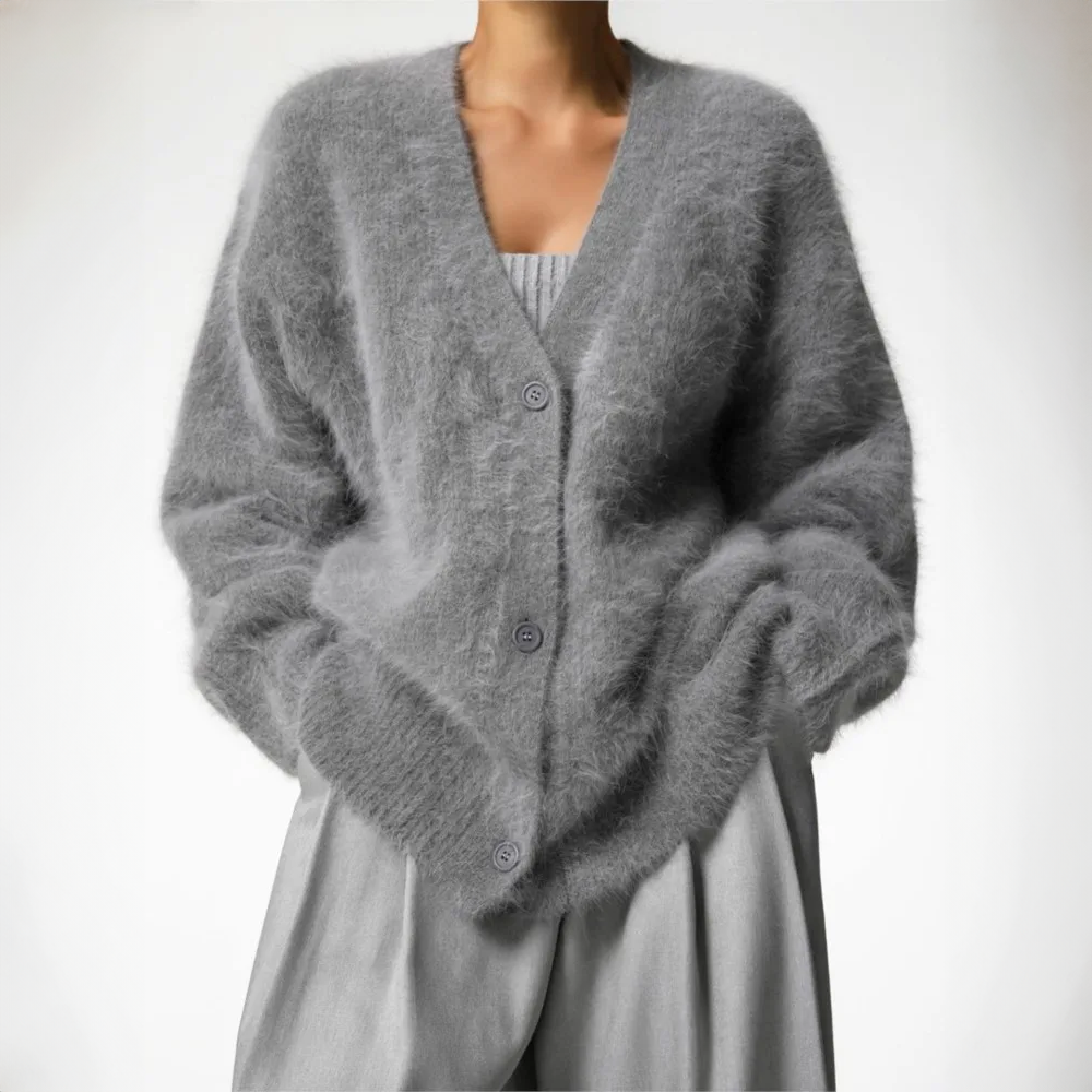 J&B Women’s V-neck Oversized Cardigan with Button Closure | L&S - 6 - London-stylehouse.com
