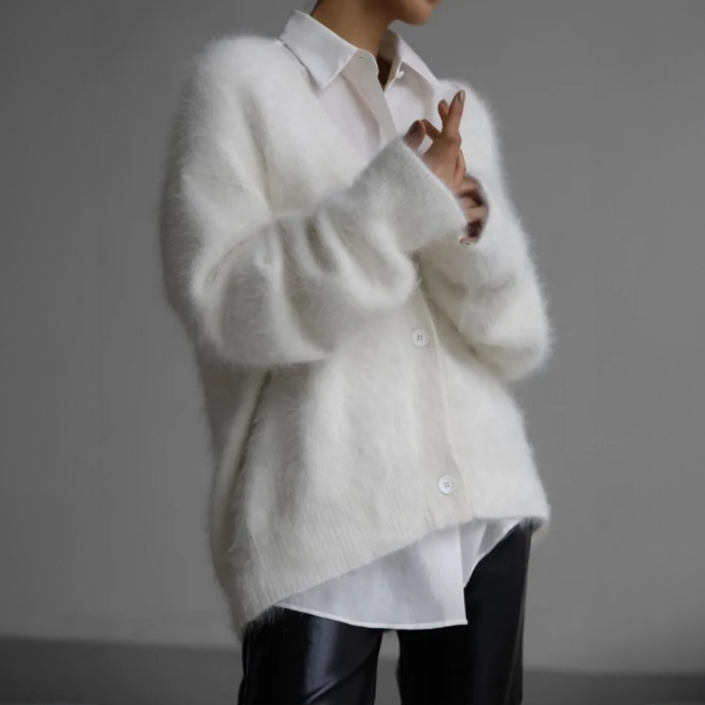 J&B Women’s V-neck Oversized Cardigan with Button Closure | L&S - 7 - London-stylehouse.com
