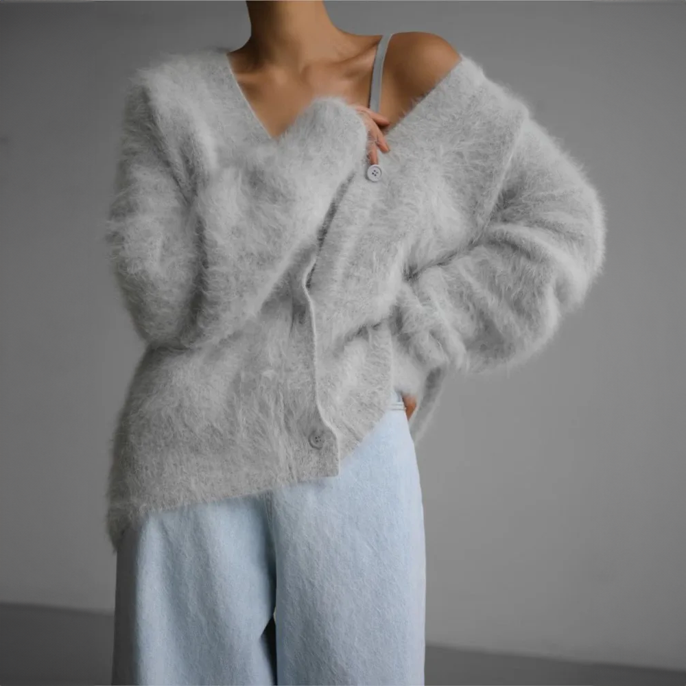 J&B Women’s V-neck Oversized Cardigan with Button Closure | L&S - 8 - London-stylehouse.com