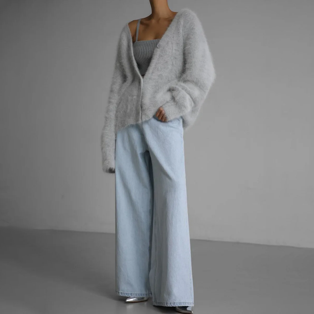 J&B Women’s V-neck Oversized Cardigan with Button Closure | L&S - 9 - London-stylehouse.com