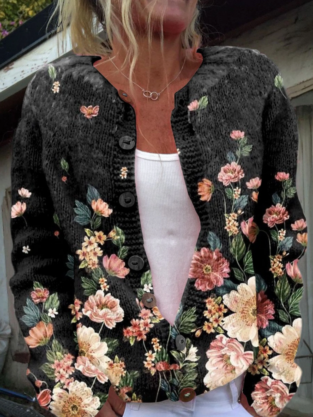 J&B Women’s Floral Print Cardigan with Button Front - Stylish Comfort | L&S - 1 - London-stylehouse.com