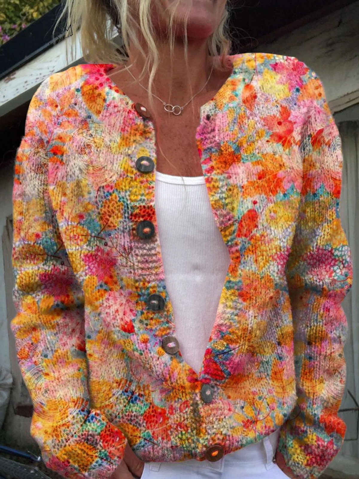 Floral Print Open-Front Women's Cardigan - J&B | L&S - 1 - London-stylehouse.com