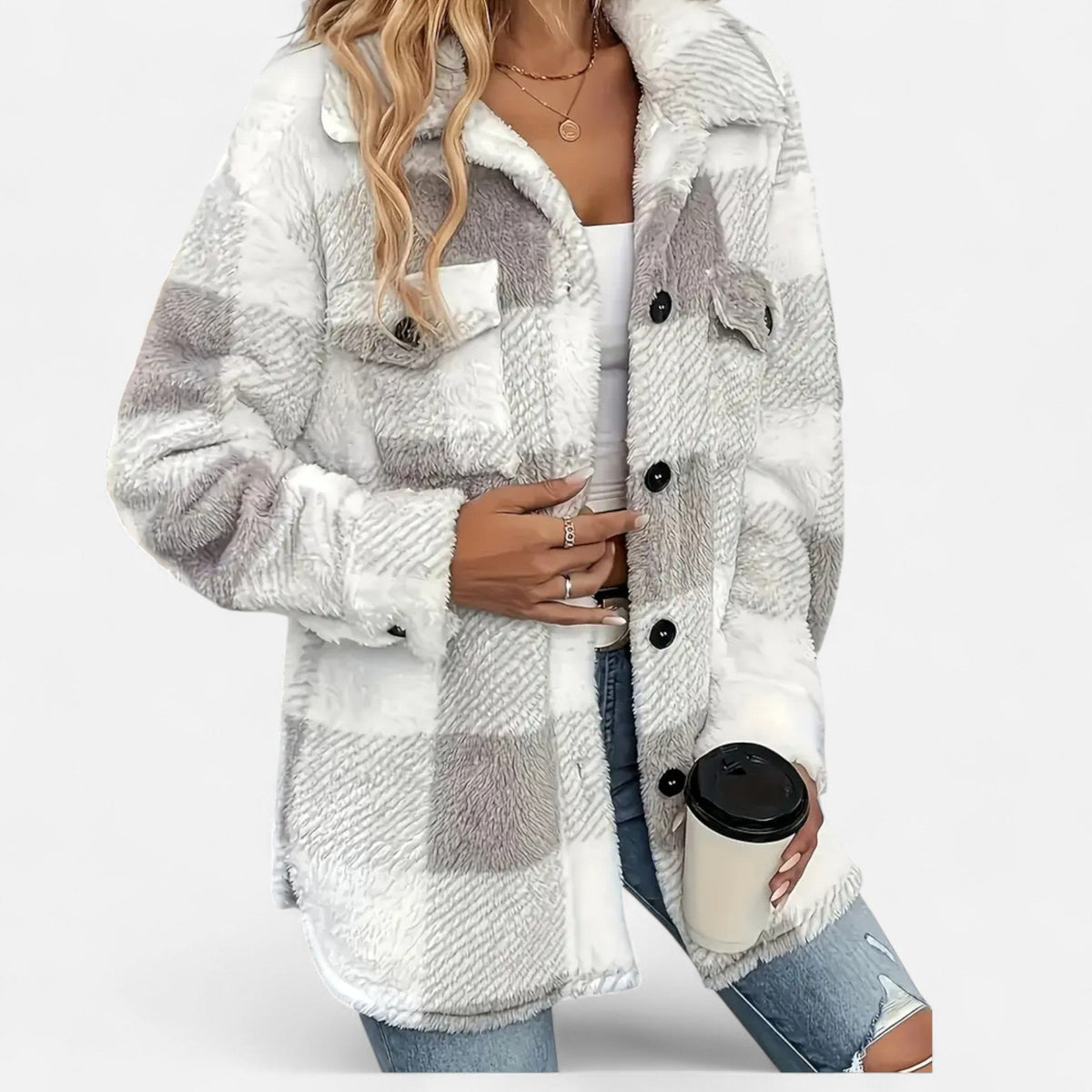 Jacket Women's oversized fit with checked pattern and pockets | M&B - 9 - Modern britwear