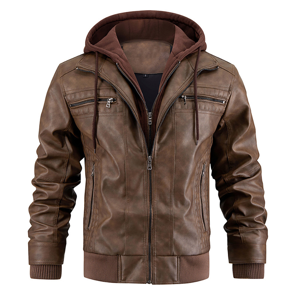 Men's Trendy Leather Hooded Jacket - J&B | L&S - 2 - London-stylehouse.com