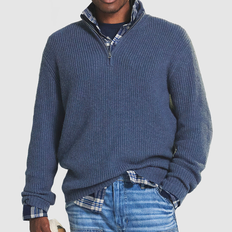 Pullover Herren mit Reißverschluss und strukturiertem Schnitt | A&B - 2 - Annoboutique