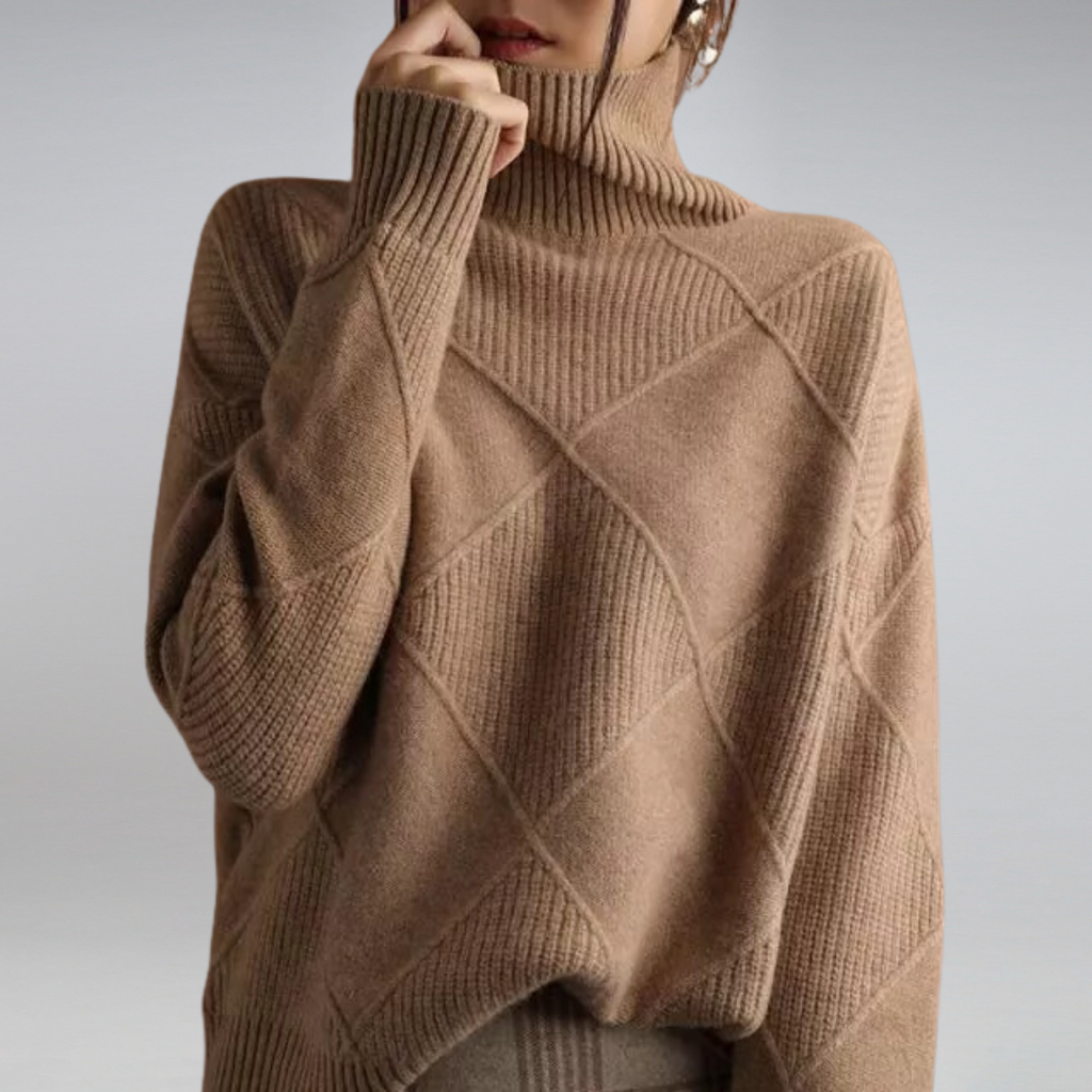 Pullover Women's Roll Neck with Diamond Structure | L&S - 2 - London-stylehouse.com