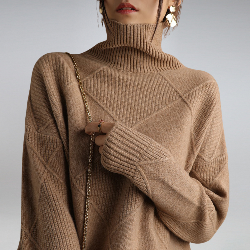 Pullover Women's Roll Neck with Diamond Structure | L&S - 3 - London-stylehouse.com