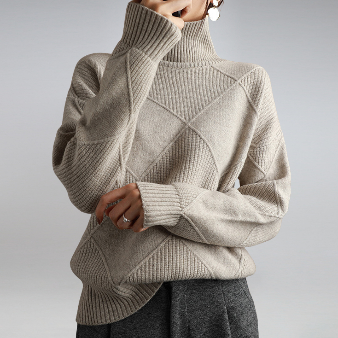 Pullover Women's Roll Neck with Diamond Structure | L&S - 4 - London-stylehouse.com