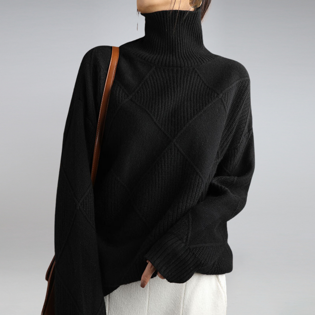 Pullover Women's Roll Neck with Diamond Structure | L&S - 5 - London-stylehouse.com