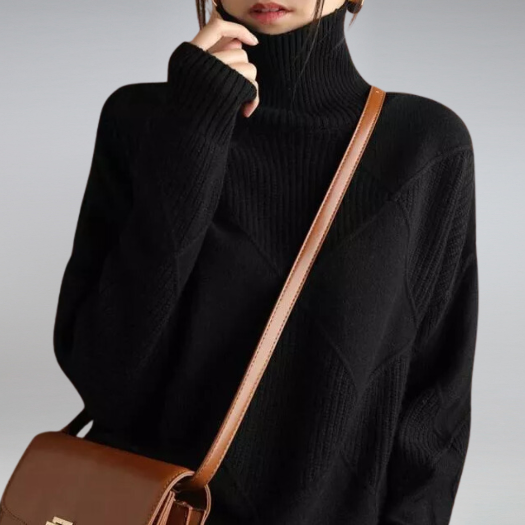 Pullover Women's Roll Neck with Diamond Structure | L&S - 6 - London-stylehouse.com