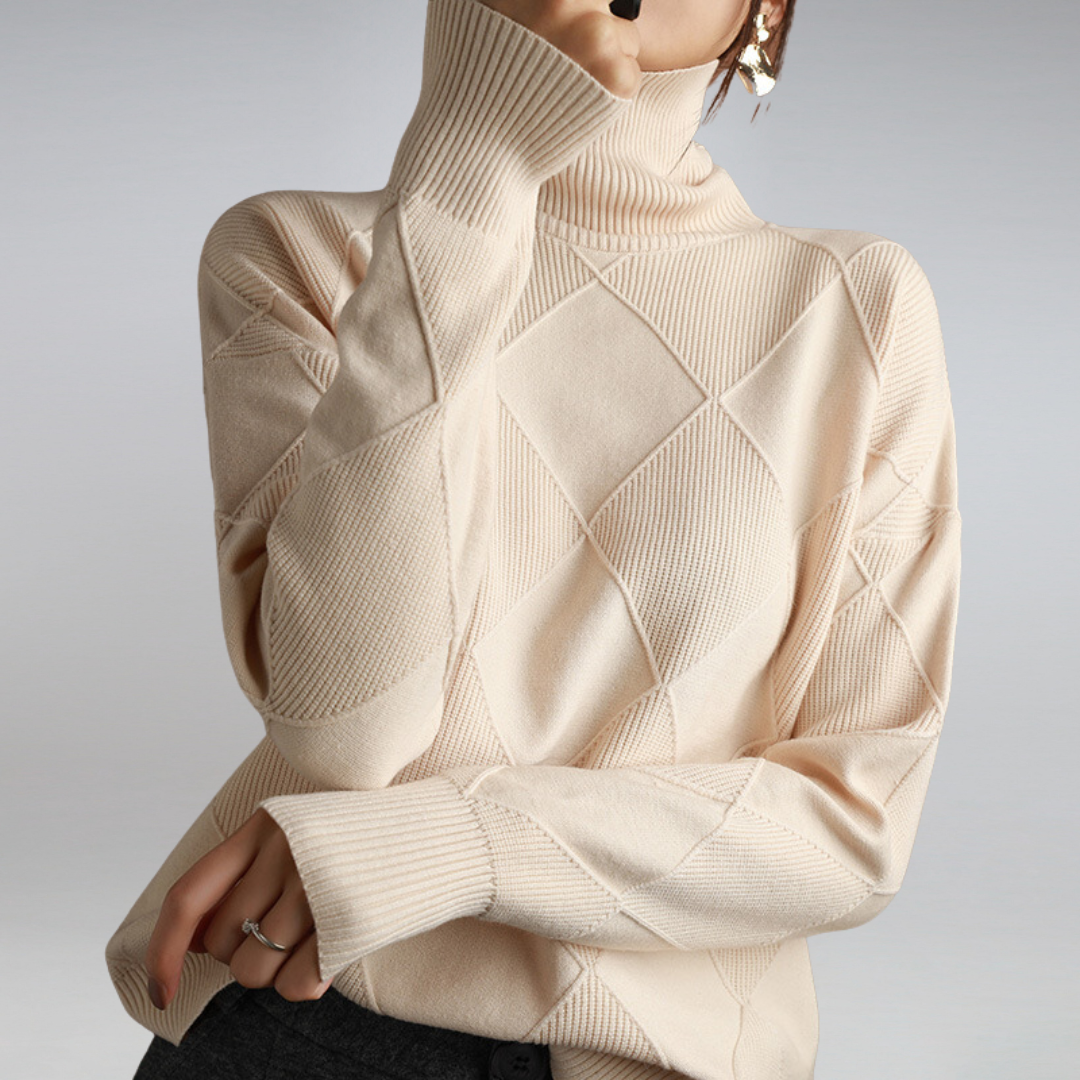 Pullover Women's Roll Neck with Diamond Structure | L&S - 7 - London-stylehouse.com