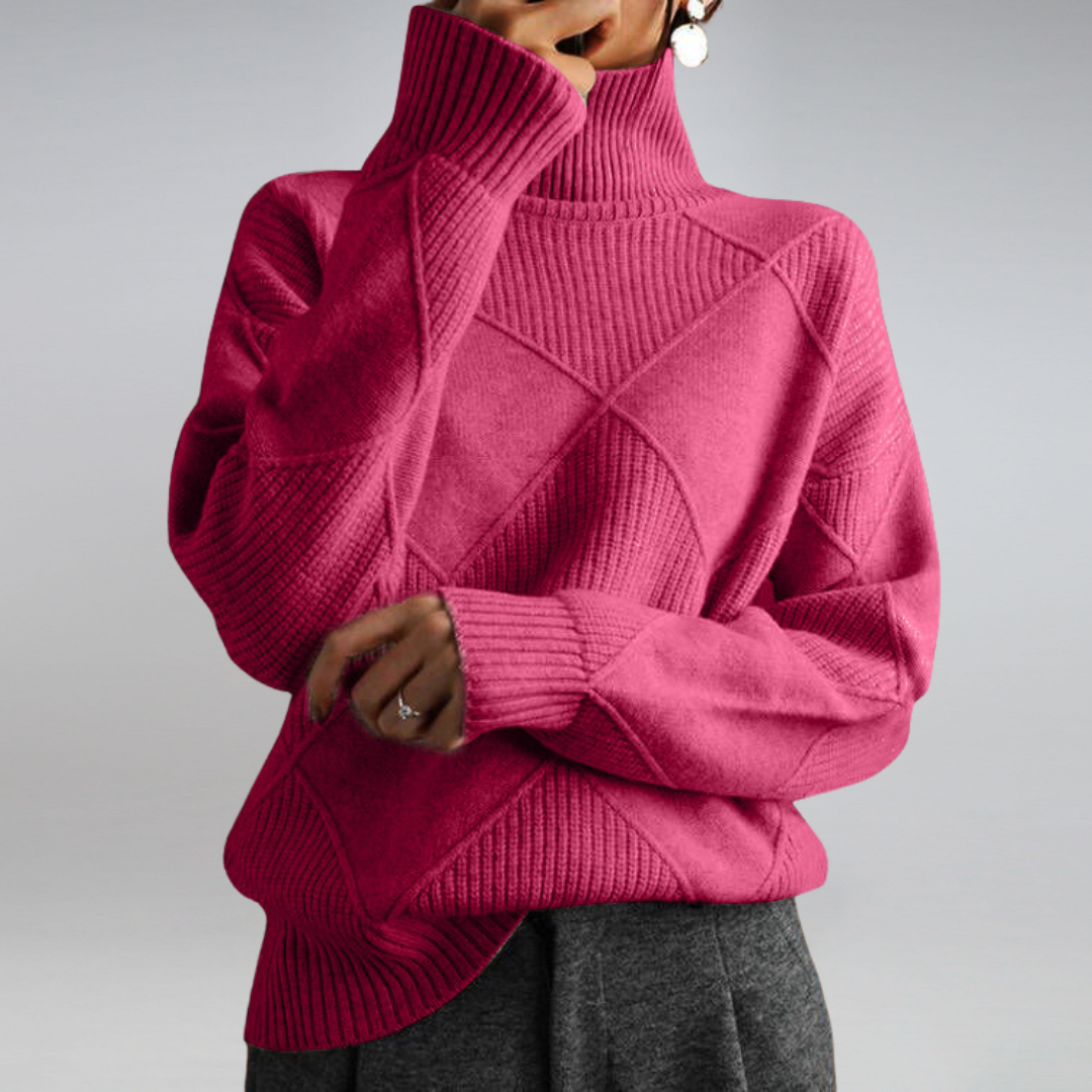 Pullover Women's Roll Neck with Diamond Structure | L&S - 8 - London-stylehouse.com
