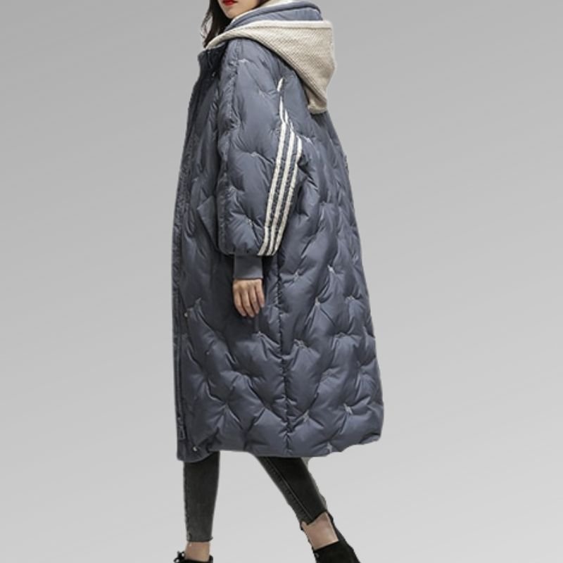 Damenmantel mit Kapuze und modernen Streifendetails | A&B - 2 - Annoboutique