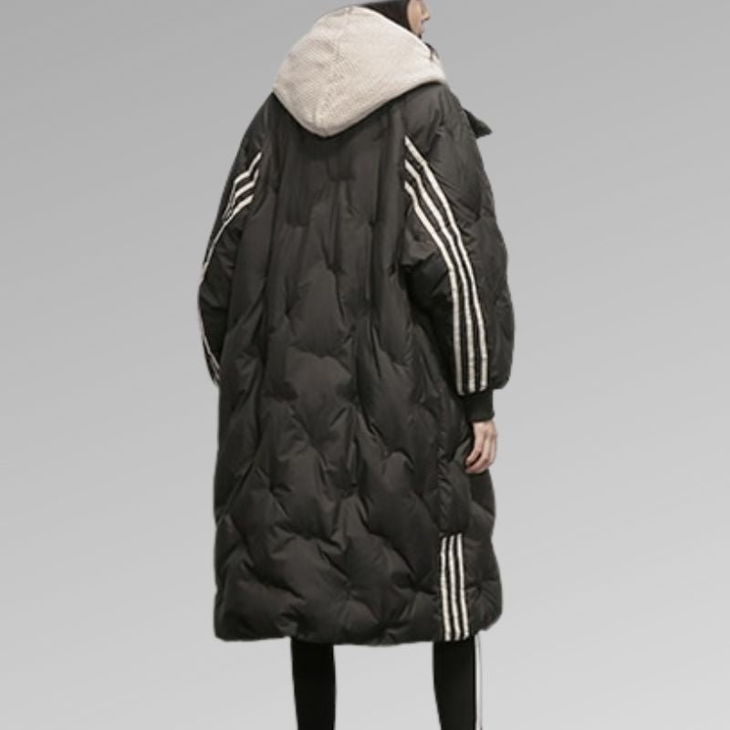 Damenmantel mit Kapuze und modernen Streifendetails | A&B - 5 - Annoboutique