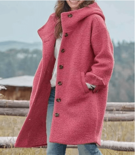 Women's Coat with Hood and Button Closure | L&S - 5 - London-stylehouse.com