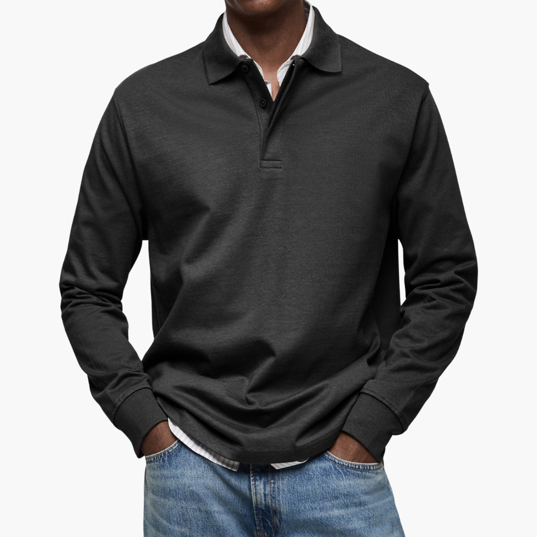Men's Long Sleeve Polo Shirt - Classic Fit with Timeless Style | L&S - 3 - London-stylehouse.com