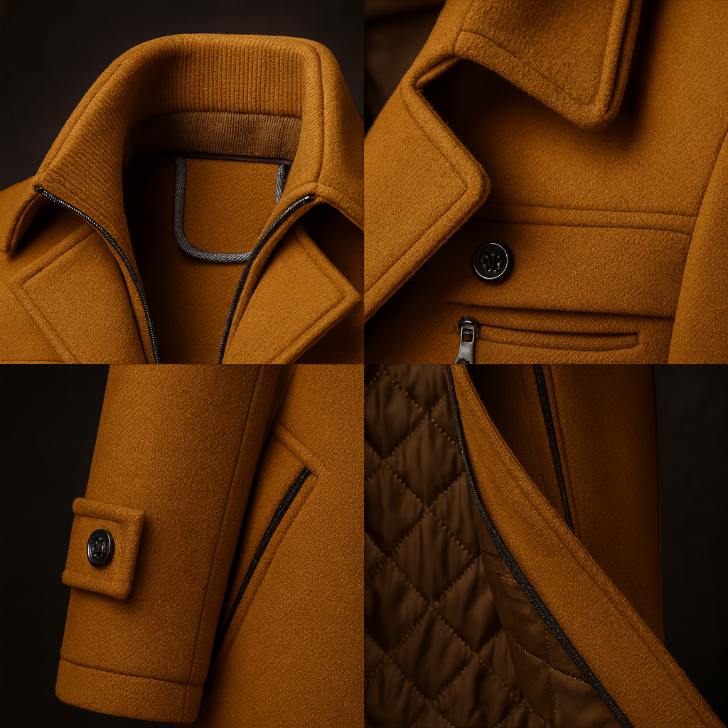 Men's Tailored Coat with Structured Collar and Quilted Lining | L&S - 2 - London-stylehouse.com