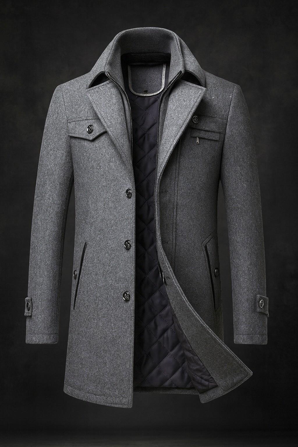 Wollmantel Herren mit modischem Kragen und praktischen Taschen | A&B - 4 - Annoboutique