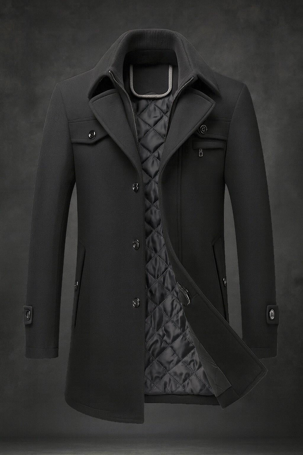 Wollmantel Herren mit modischem Kragen und praktischen Taschen | A&B - 5 - Annoboutique