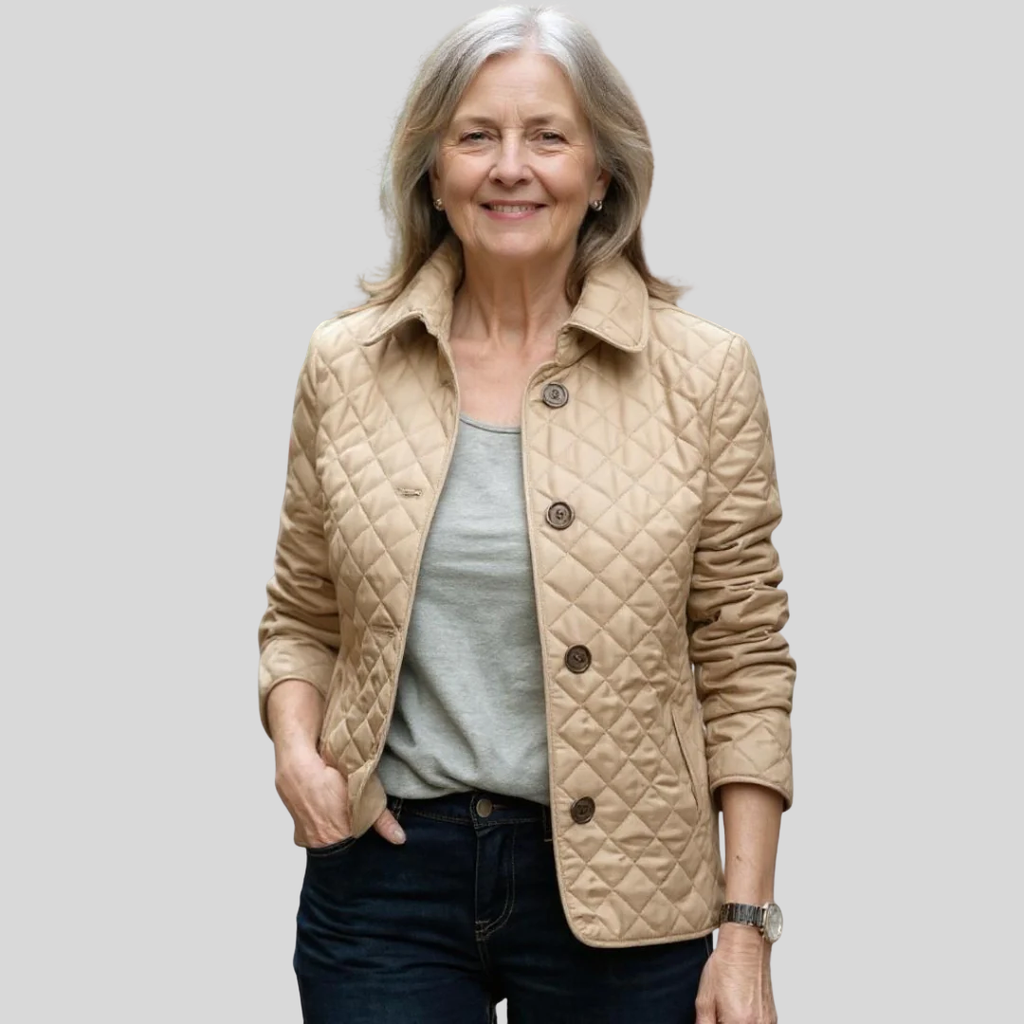 Women's Quilted Jacket with Notched Collar and Button Detail | L&S - 4 - London-stylehouse.com