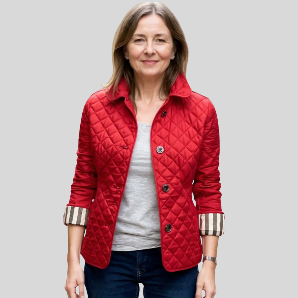 Women's Quilted Jacket with Notched Collar and Button Detail | L&S - 5 - London-stylehouse.com