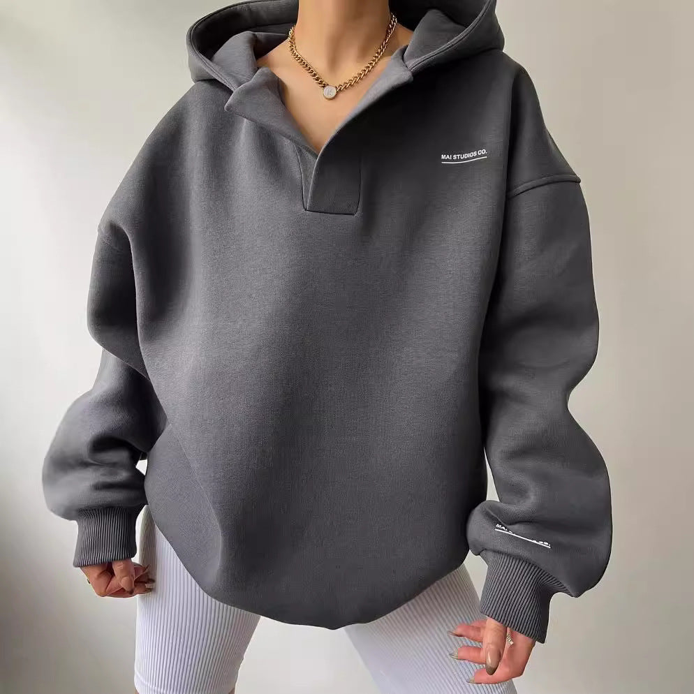 Hoodie Women's Oversized Cut with Deep Neckline | L&S - 3 - London-stylehouse.com