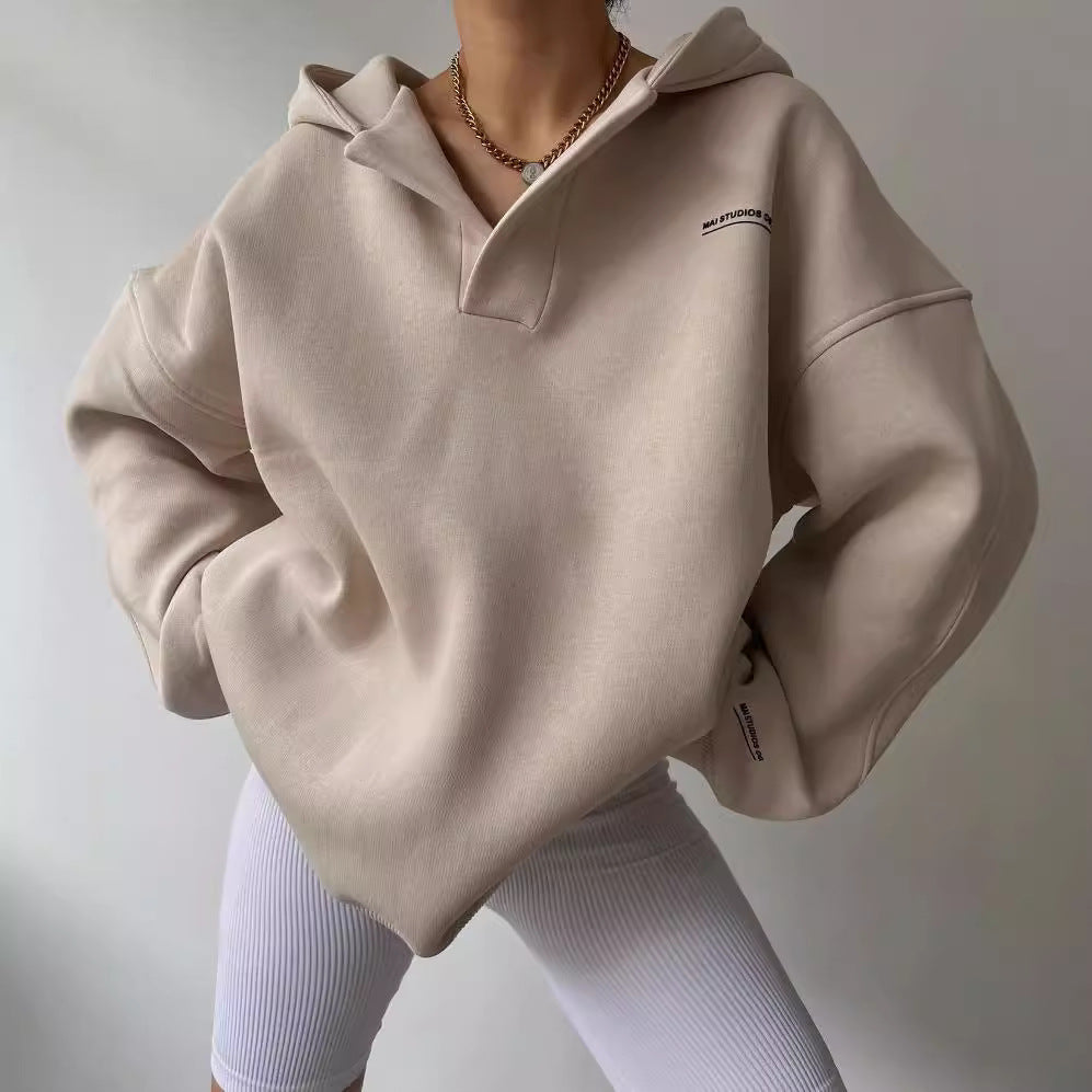 Hoodie Women's Oversized Cut with Deep Neckline | L&S - 5 - London-stylehouse.com
