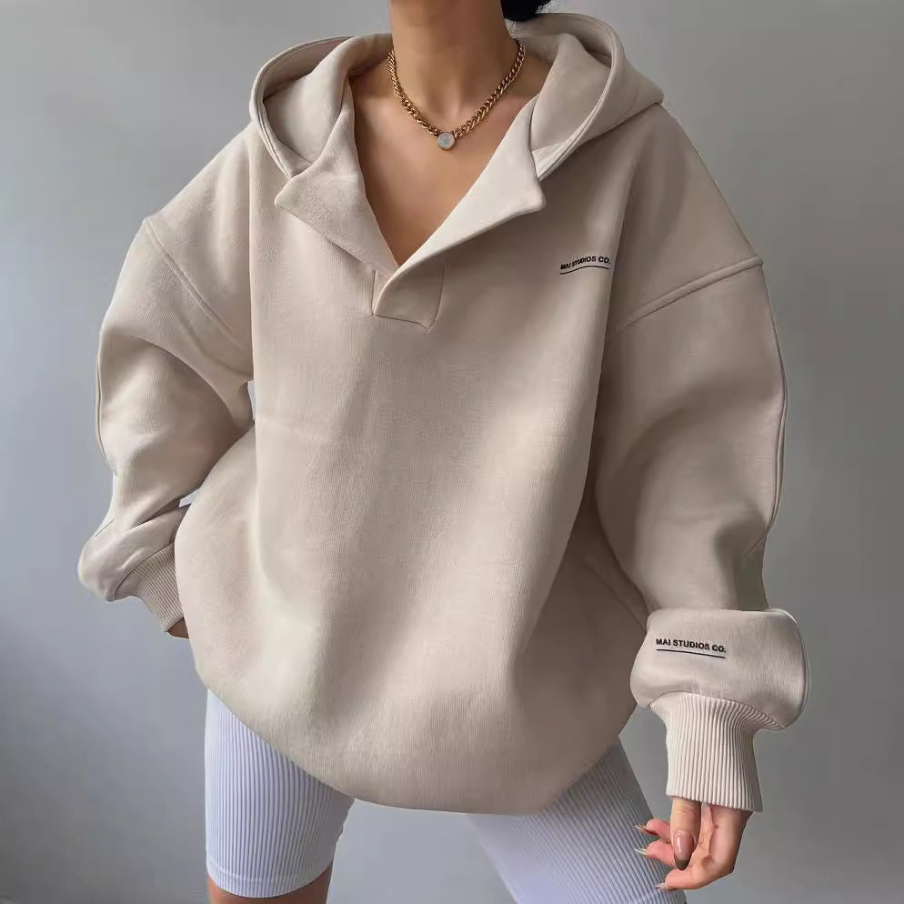 Hoodie Women's Oversized Cut with Deep Neckline | L&S - 7 - London-stylehouse.com