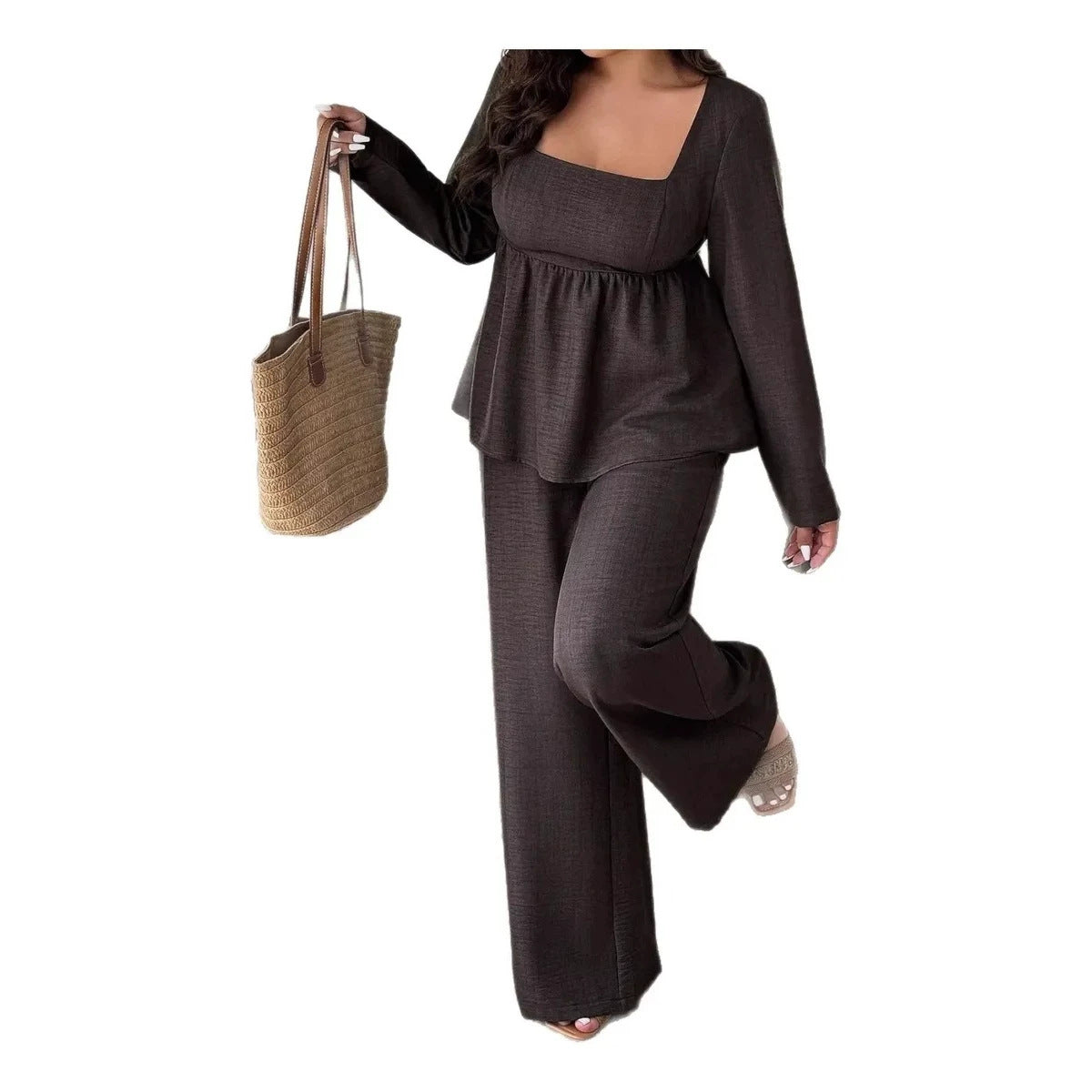 Two-Piece Women's Set with Loose Fit and Flattering Peplum Style | L&S - 1 - London-stylehouse.com