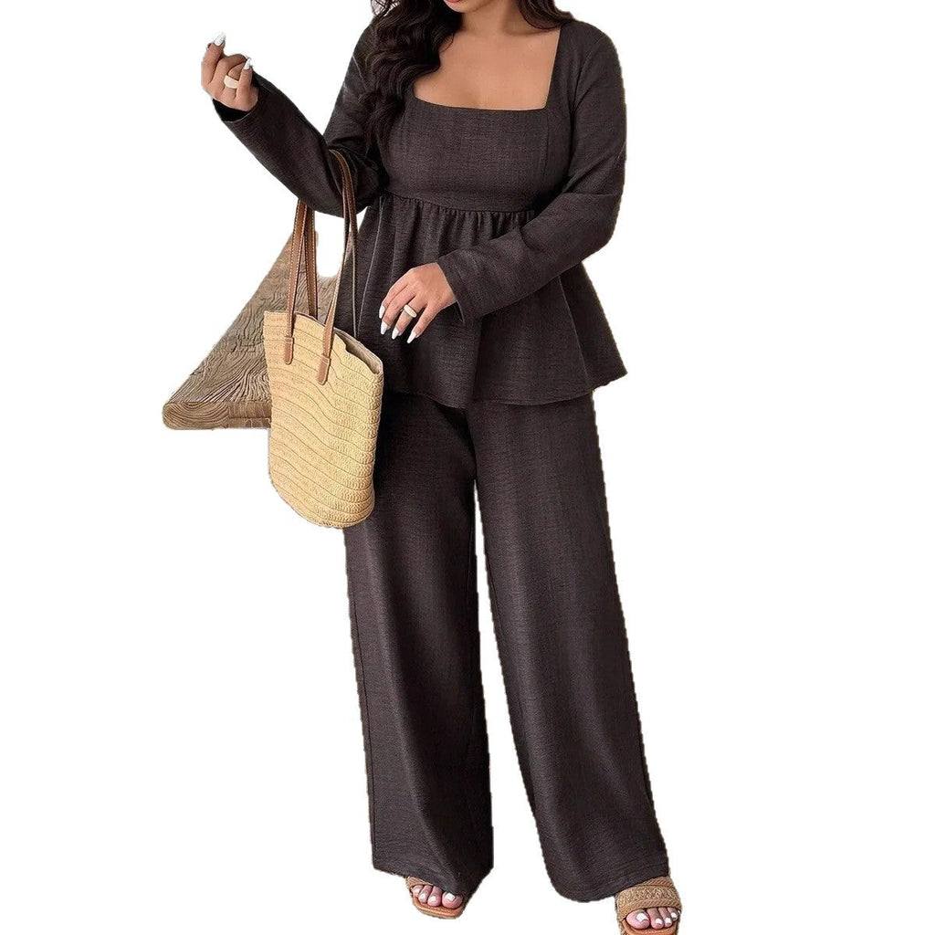 Two-Piece Women's Set with Loose Fit and Flattering Peplum Style | L&S - 3 - London-stylehouse.com