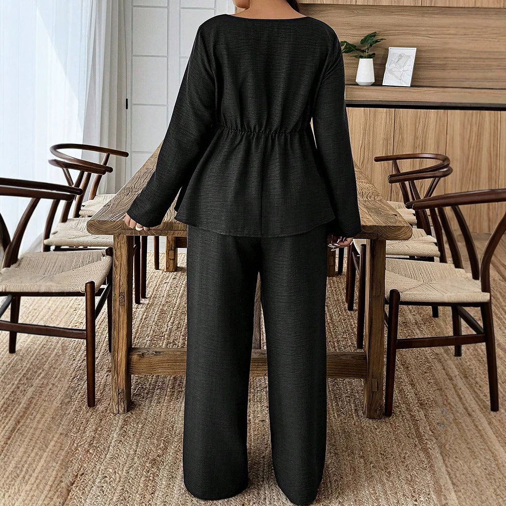 Two-Piece Women's Set with Loose Fit and Flattering Peplum Style | L&S - 4 - London-stylehouse.com