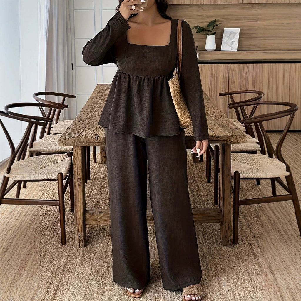 Two-Piece Women's Set with Loose Fit and Flattering Peplum Style | L&S - 5 - London-stylehouse.com