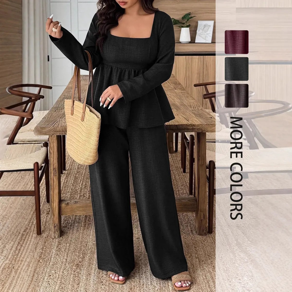 Two-Piece Women's Set with Loose Fit and Flattering Peplum Style | L&S - 6 - London-stylehouse.com
