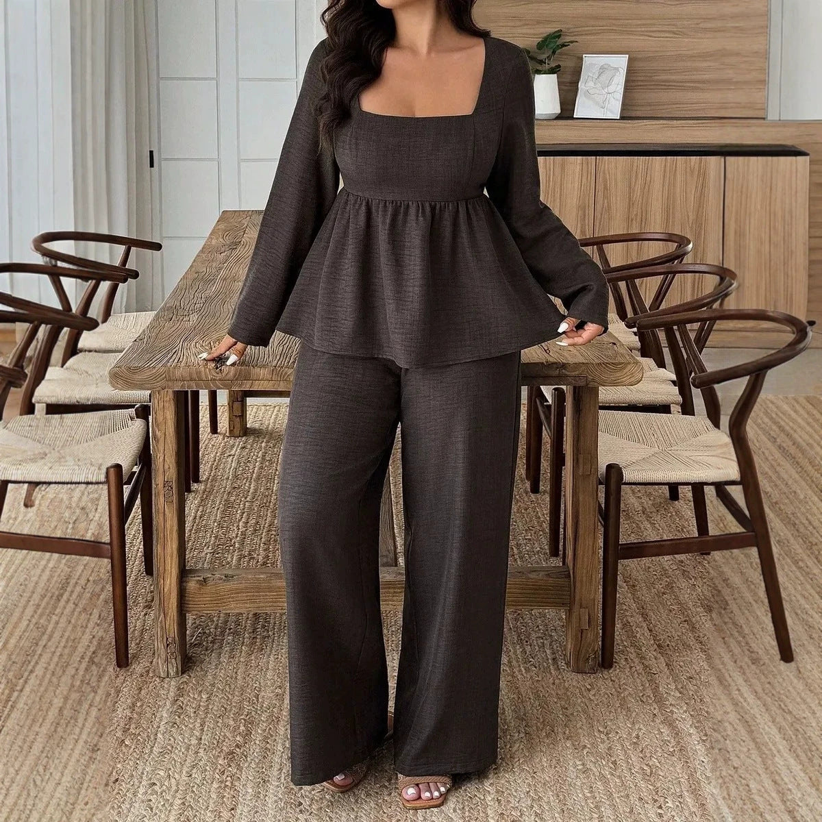 Two-Piece Women's Set with Loose Fit and Flattering Peplum Style | L&S - 8 - London-stylehouse.com