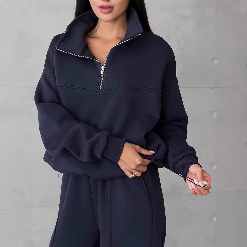 Lounge Set Women's Relaxed Fit with High Collar & Zip | L&S - 1 - London-stylehouse.com