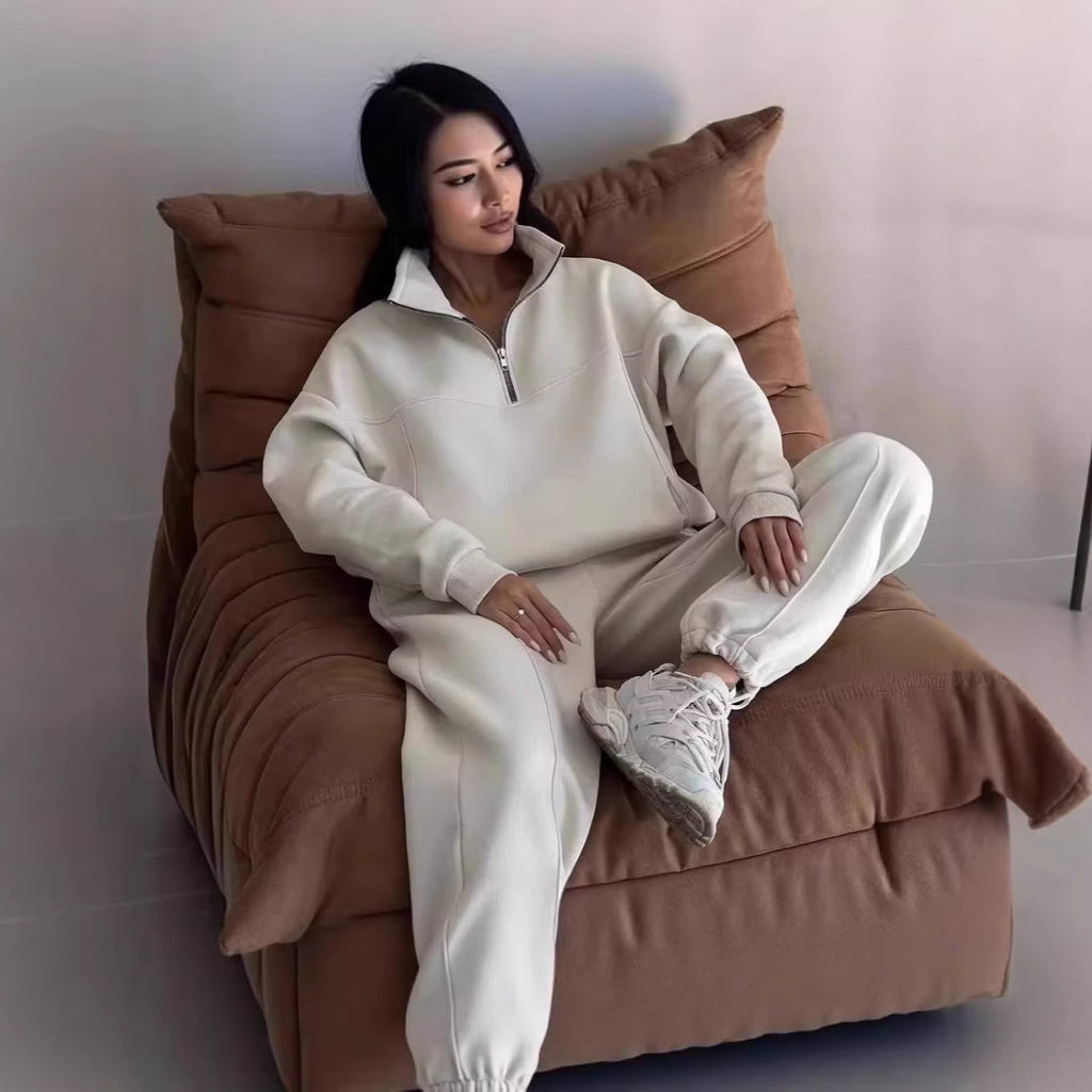 Lounge Set Women's Relaxed Fit with High Collar & Zip | L&S - 5 - London-stylehouse.com