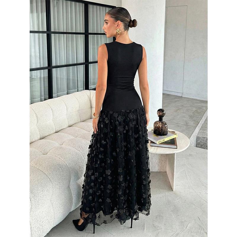 Maxi Dress Women's Ruched Bodice with Floral Overlay | L&S - 3 - London-stylehouse.com